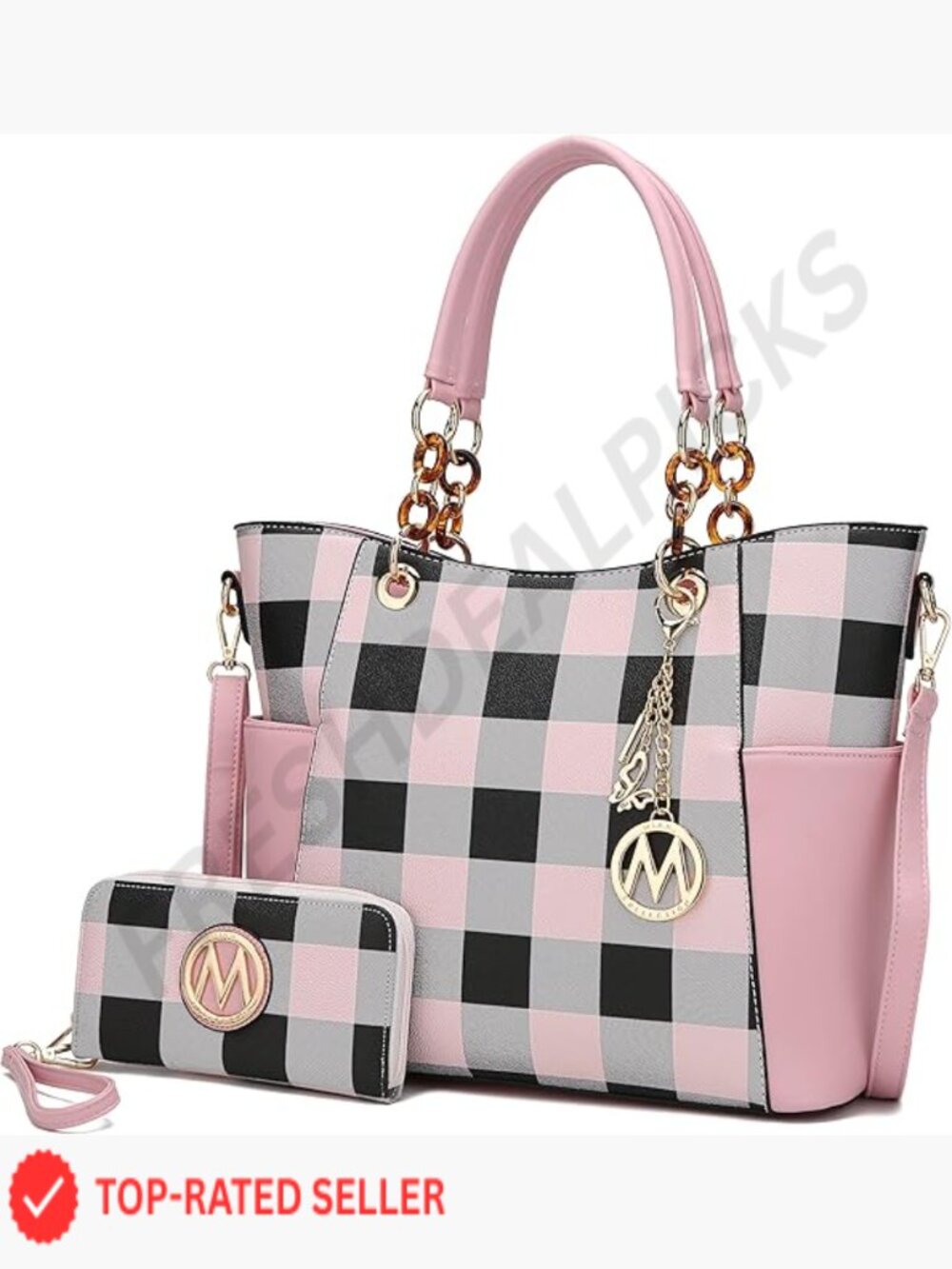Chic Vegan Leather Tote Set with Wristlet Adjustable Strap Work Casual Shopping